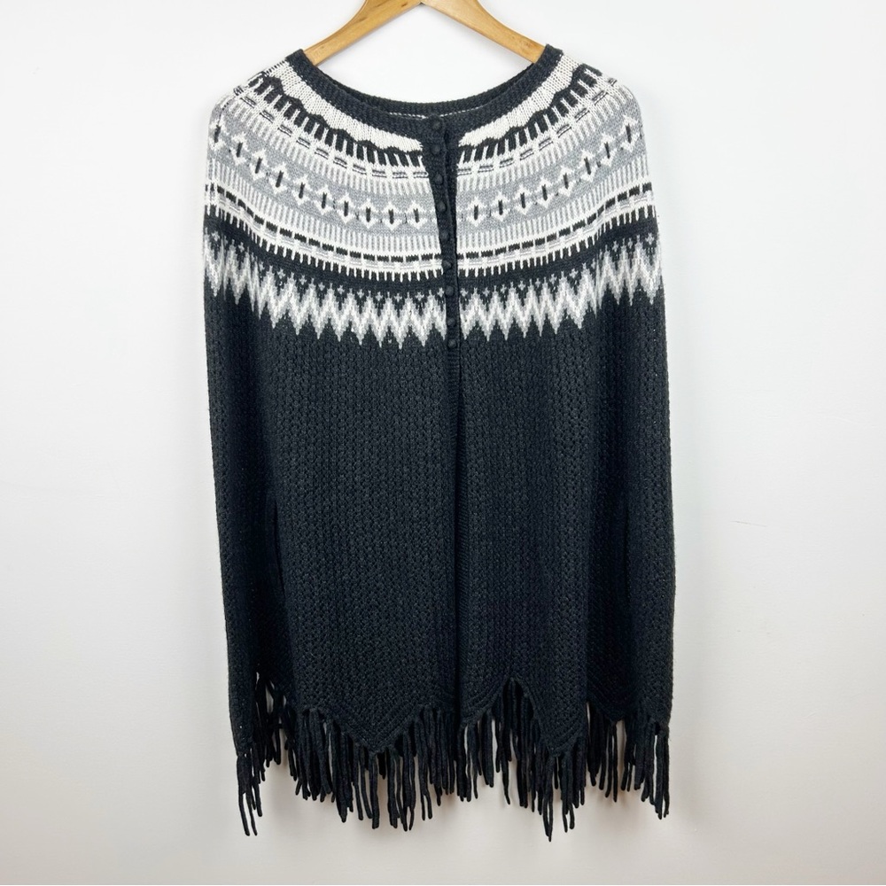 Autumn Cashmere Fair Isle Fringe Poncho One Size NWT